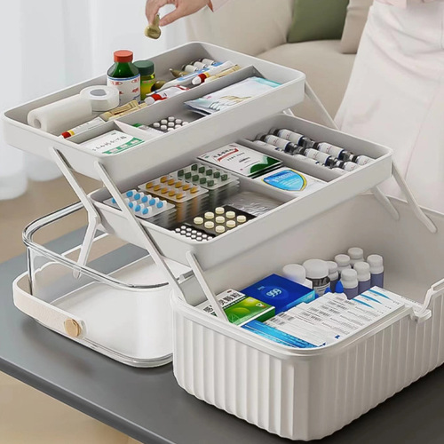Plastic portable double-layer medical box portable first aid medical box health center small medicine box household storage box