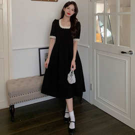 大码女装夏季新款简约宽松连衣裙胖mm显瘦遮肚裙子休闲百搭小黑裙