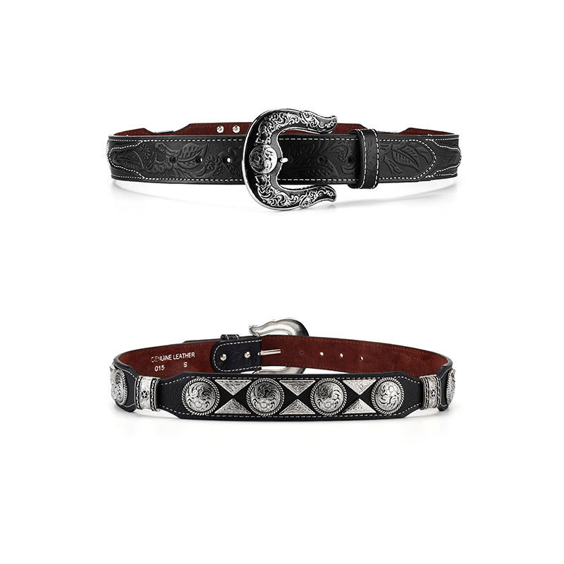 Cinturón de mujer cinturón hecho a mano estilo denim hebilla cuero genuino primera capa cinturón de vaca hombres y mujeres pantalones vaqueros a juego