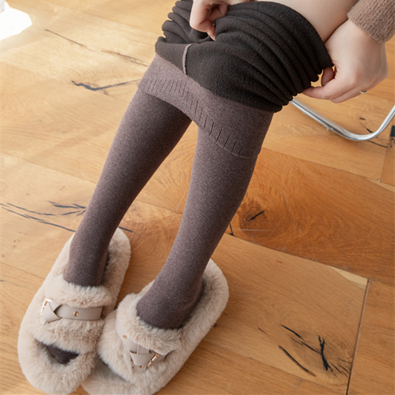 Autumn and Winter Warm fleece-lined Thickened One-piece Pants Combed Cotton Pinstripe All-match Slim-fit Pantyhose Cashmere Leggings