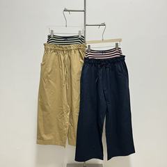 双腰头条纹拼接阔腿工装裤 卡其/藏蓝