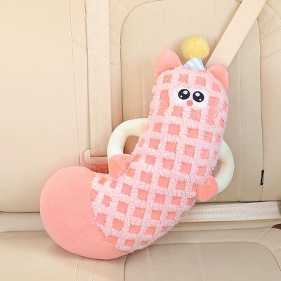 Car seat belt shoulder pad cartoon plush children's anti-collar protective cover retainer car seat belt decoration (Seat belt shoulder pad) - pink-little-monster-curved-large-shoulder-pads