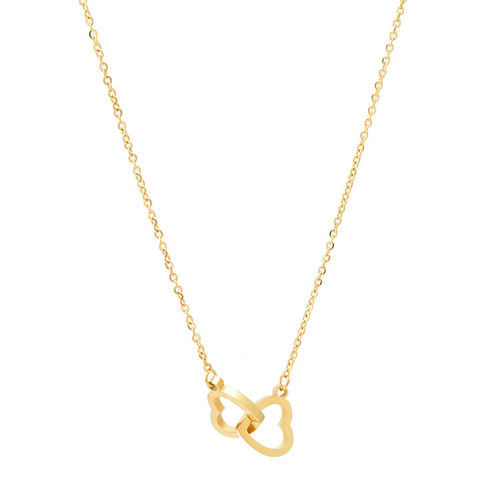 Korean 18k Rose Gold Simple Double Ring Heart Necklace Titanium Steel Colorfast Fashion Necklace Unique Ins Accessory