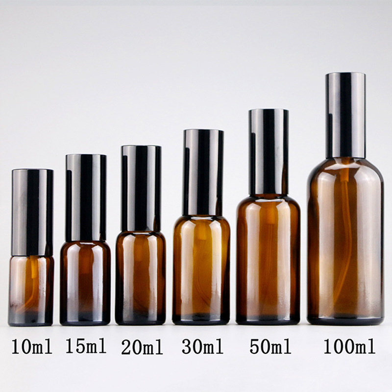 茶色精油黑色喷雾玻璃瓶化妆品包装瓶香水分装精华液小号密封瓶子
