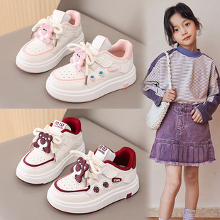 Children's Girls' Board Shoes 2025 Spring and Autumn Fashionable Soft Bottom Non-slip Velcro Little Girl's Casual White Shoes