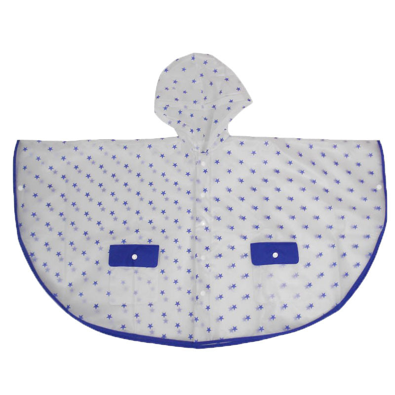 Raincoat manufacturer, exporting to Japan, custom-made EVA children's raincoats with full-print designs and pockets, available as rain ponchos or capes