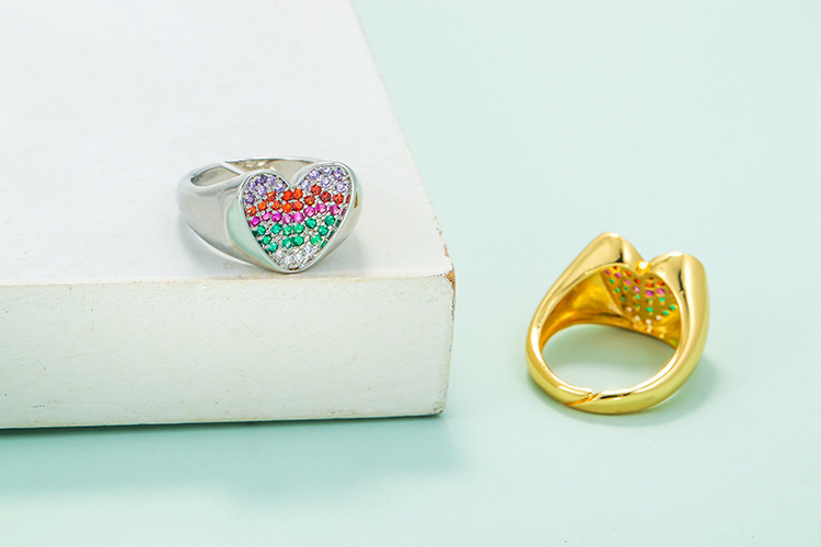 Geometric Pattern European And American Retro Colorful Crystals Ring Peach Heart Heart-shaped Open Adjustable Wide Thick Ring European And American Style Jewelry For Men