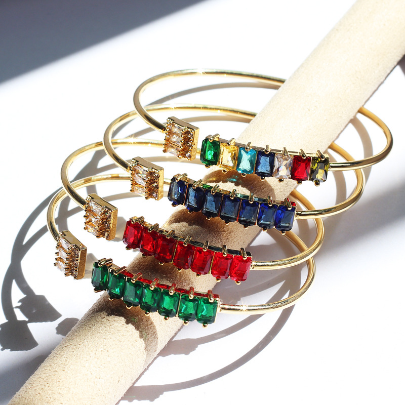 Luxurious Geometric Copper Bangle Inlay Zircon Copper Bracelets