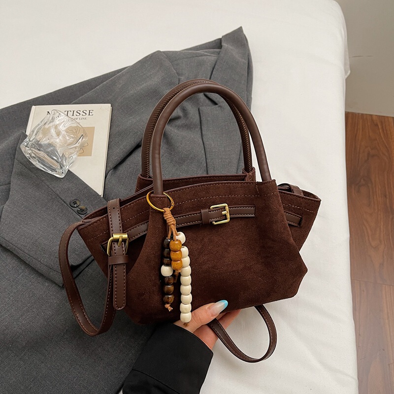 Cross-Border 2026 New Suede Leather Bag, Large-Capacity Hand-Held Tote Bag for Women, High-End Fashion Shoulder Crossbody Bag