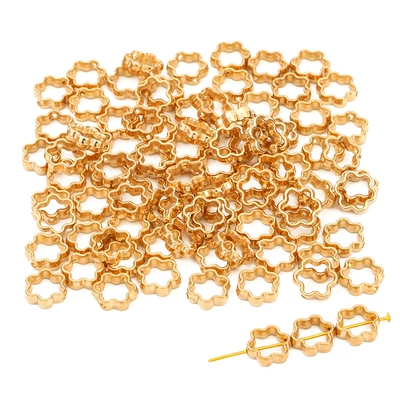 50 Plastic Cut Out Shaped Spacer Beads and Round Bead Accessories Handmade DIY Homemade Bracelet Necklace Tassel Earrings Material (Zərgərlik ara hissələri) - golden-plum-blossom-12mm-50-pcspack