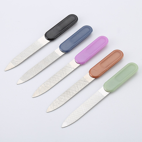 Nail file file multi-color plastic handle stainless steel file double-sided file manicure tool manicure file