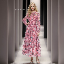 欧洲站2023秋冬新款轻奢花边网纱长裙显高显瘦高级质感礼服连衣裙