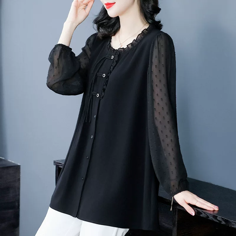 Весенний шифоновый shirt, plus size, цветочный принт, облегающий, интернет-знаменитость, свободный крой
