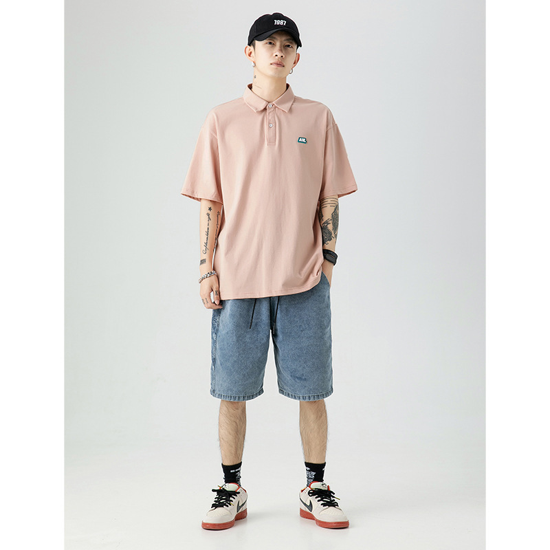 韓流系メンズ服 メンズポロシャツ 2025年夏新作 シンプルで万能なゆったりとした半袖純綿Tシャツq|undefined