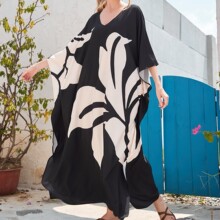 批发欧美人棉印花沙滩罩衫宽松大码度假防晒衫比基尼泳衣罩衫跨境