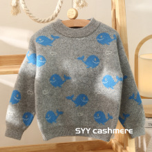 数羊羊一件代发 小鲸鱼卡通纯羊绒双层加厚儿童羊绒衫毛衣洋气