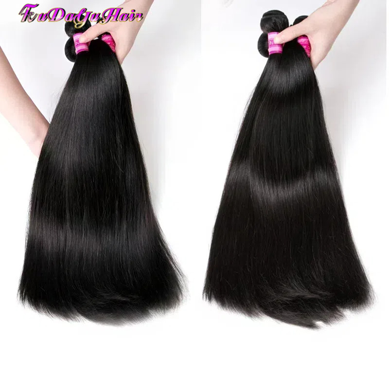 Postizo de cabello humano real de 15A, cabello brasileño liso, peluca de cabello real, volumen alto, cabello largo y liso, alta densidad