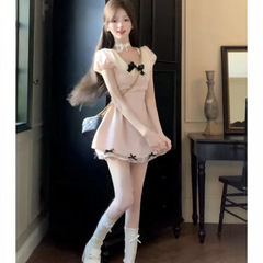 热恋千金风短裙夏季收腰显瘦设计感纯欲甜美蝴蝶结气质连衣裙女