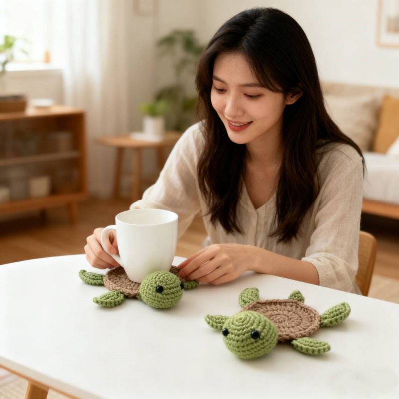 Posavasos de Ganchillo Hechos a Mano de Estilo Nuevo Transfronterizo, Lindos Posavasos de Tortuga, Producto Terminado, Aislante de Calor para Escritorio, Mantel Individual para Tazas