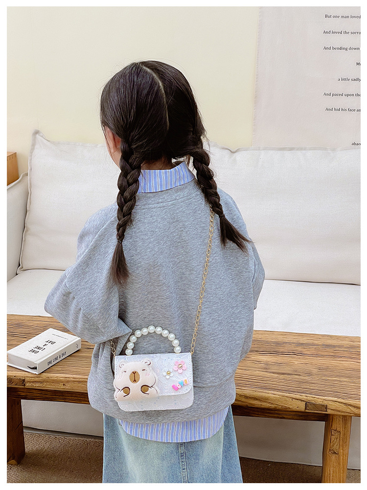 131g Weight Synthetic Leather Lining Material Lace Fashion Element Magnetic Buckle Closure Type Top Handle, Chain Strap Type Crossbody Bag Bags Type Daily Occasion Synthetic Leather, Polyester Material Kids Backpack Backpack Capybara Pattern All Seasons Season Kid'S Gender Cute Style Square Shape Kid'S Synthetic Leather Polyester Capybara Cute Lace Square Magnetic Buckle Crossbody Bag 9