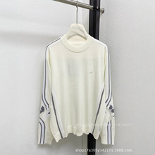 顶版南油高版本L家25早秋新款丹顶鹤字母刺绣圆领长袖针织衫毛衣