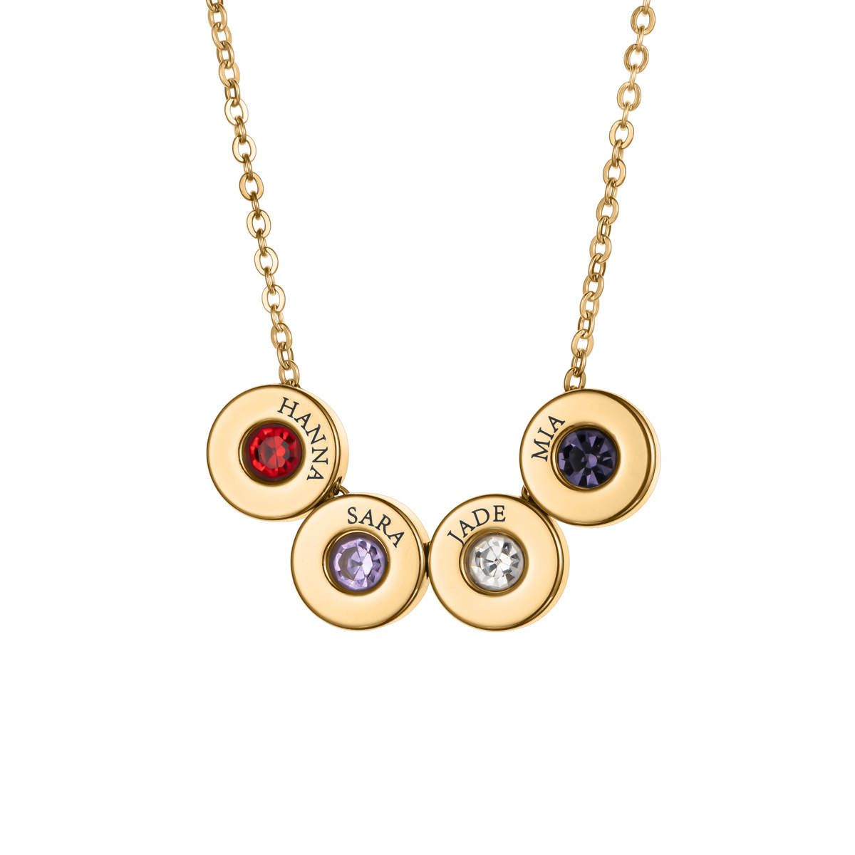 Personalised Round Pendant Necklace With Engraved Birthstone_voghion.com