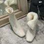 韩国中跟舒服白色短靴