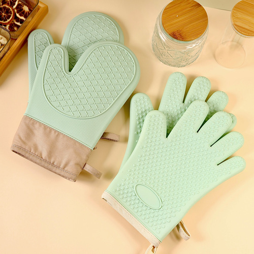 Five-finger silicone and cotton gloves with edges, widened silicone insulation gloves, baking oven and microwave oven gloves