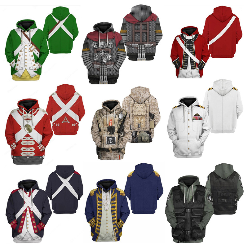 Cross-border historical military uniform cosplay European and American plus size fashion 3D digital printing men's and women's hoodies