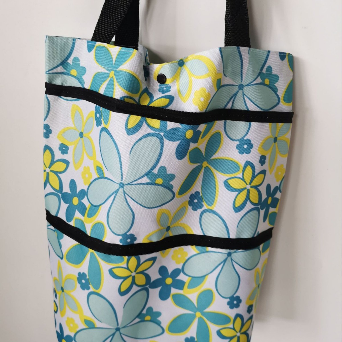 Venta al por mayor bolsa de compras plegable de poliéster carrito de compras portátil supermercado remolcador bolsa rueda bolsa supermercado bolsa