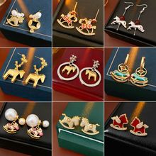 中古vintage锆石小马耳环时尚复古百搭耳钉小众高级感耳饰批发女