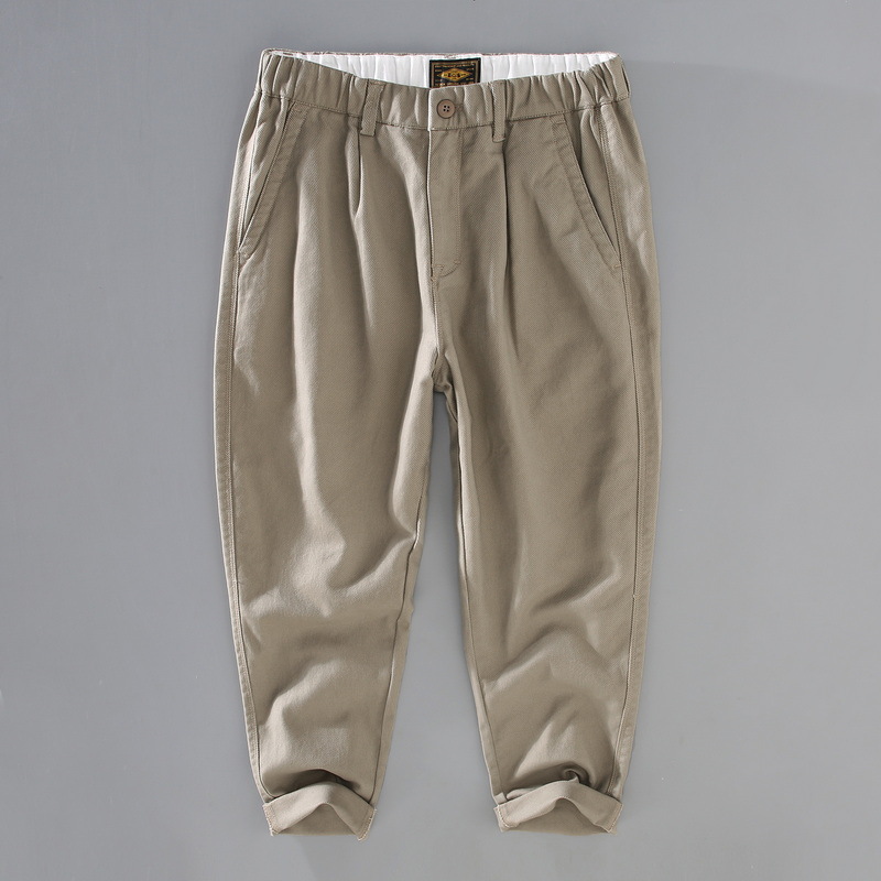 Men's cropped pants for spring and autumn, tapered slimming and elastic slim fit casual pants, Korean version versatile leg length pants_voghion.com
