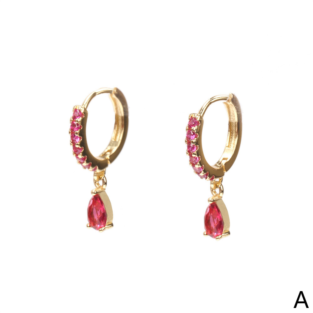 Copper Ear Needle Material Fashion Water Droplets Inlaid Zircon Copper Artificial Gemstones Copper Earrings