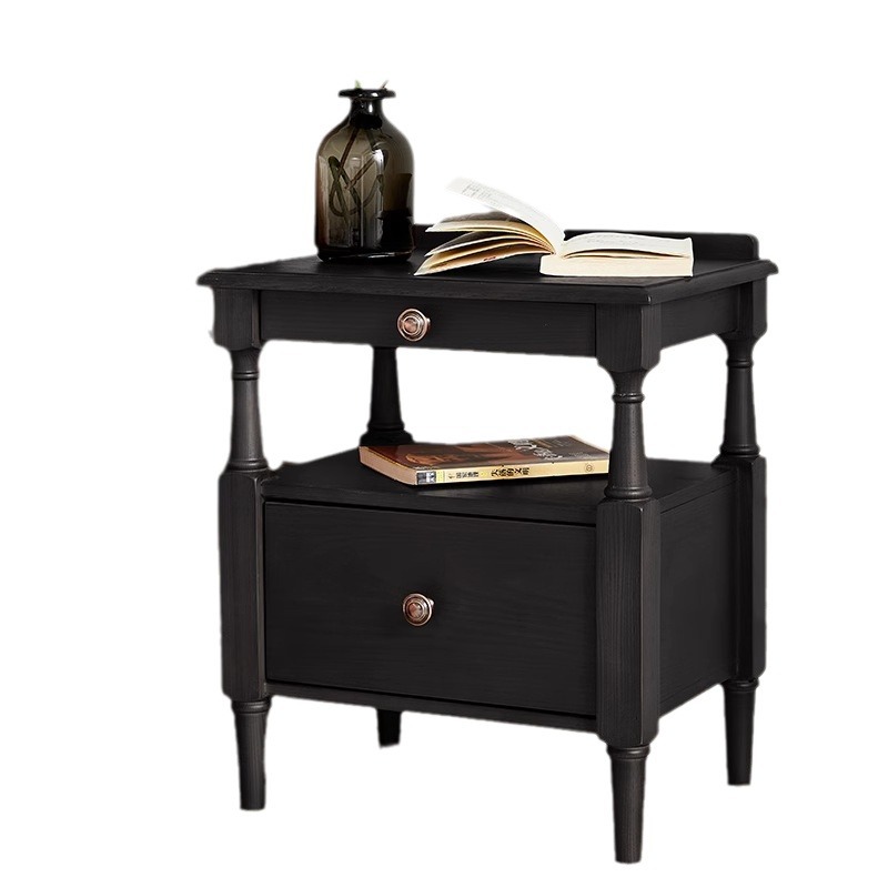 Danvance estilo francés retro mesa de cabecera de madera sólida de cera blanca dormitorio principal de madera sólida estilo medieval mesa de cabecera de cama