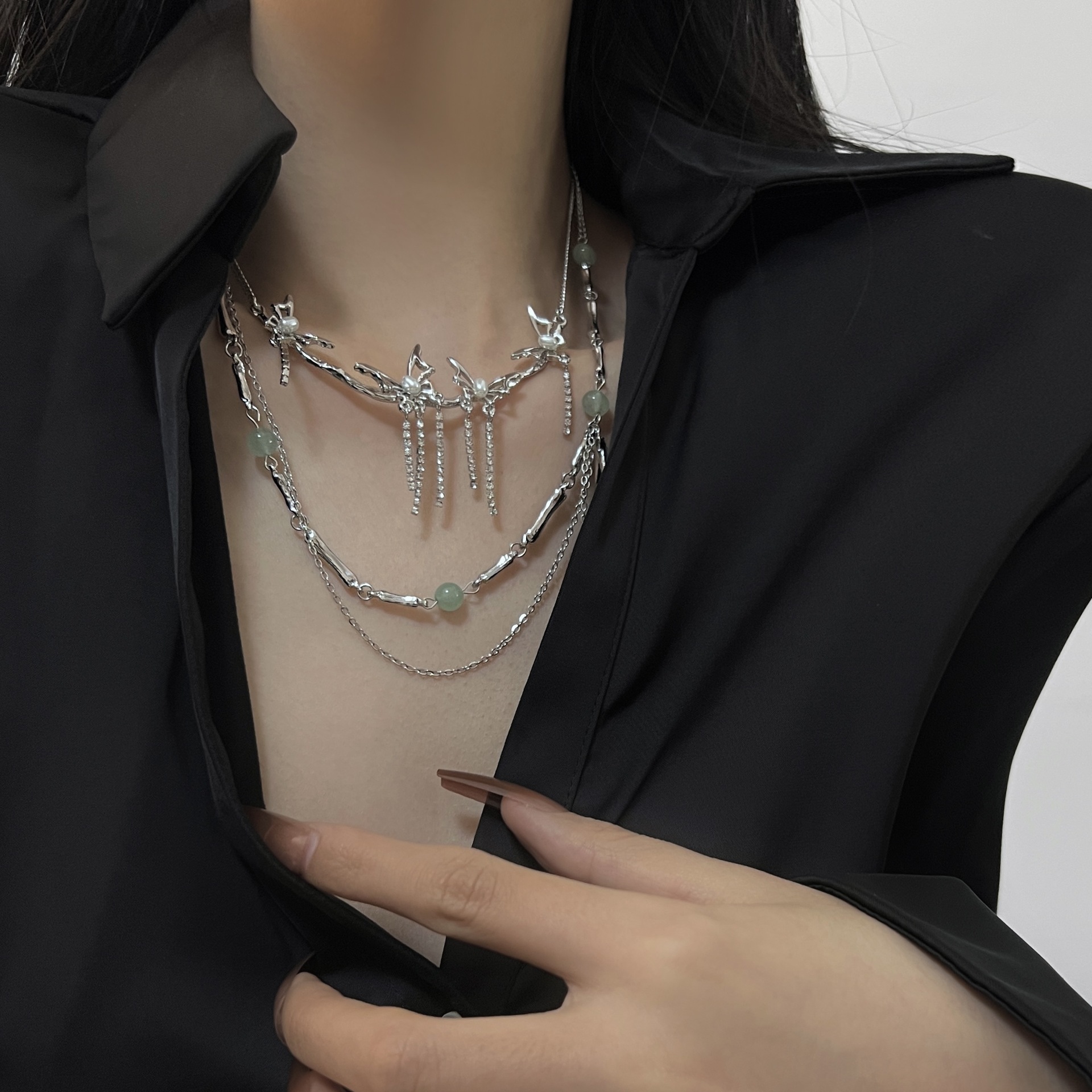 1 Stück Mode Wassertropfen Schmetterling Legierung Inlay Künstliche Perlen Frau Halskette display picture 5