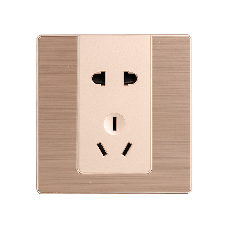 Nuevo Hotel hogar de acero inoxidable cepillado oro LED interruptor 86 tipo Pared de cinco agujeros panel de toma de corriente al por mayor