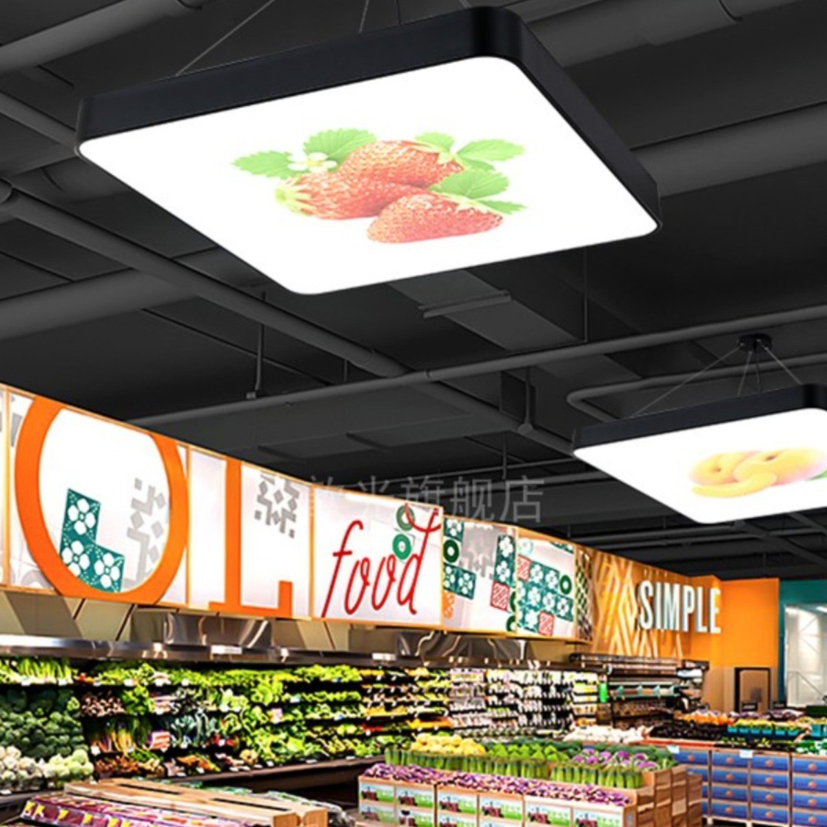 Vegetales y frutas patrón supermercado luces especiales frescas tienda de frutas decoración luces de forma especial tienda por departamentos luces súper industriales