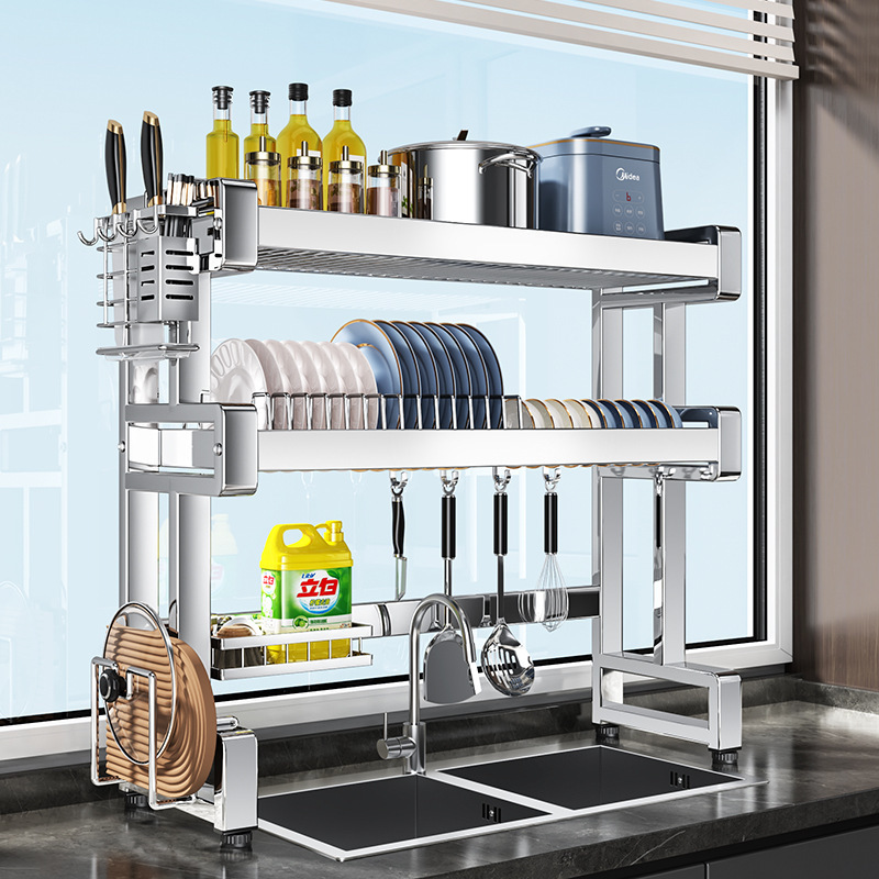 Household Kitchen Stainless Steel Sink Drain Rack Multi-Zone Dishware Kitchen Utensil Storage Sink Placement Dishwashing Storage Rack