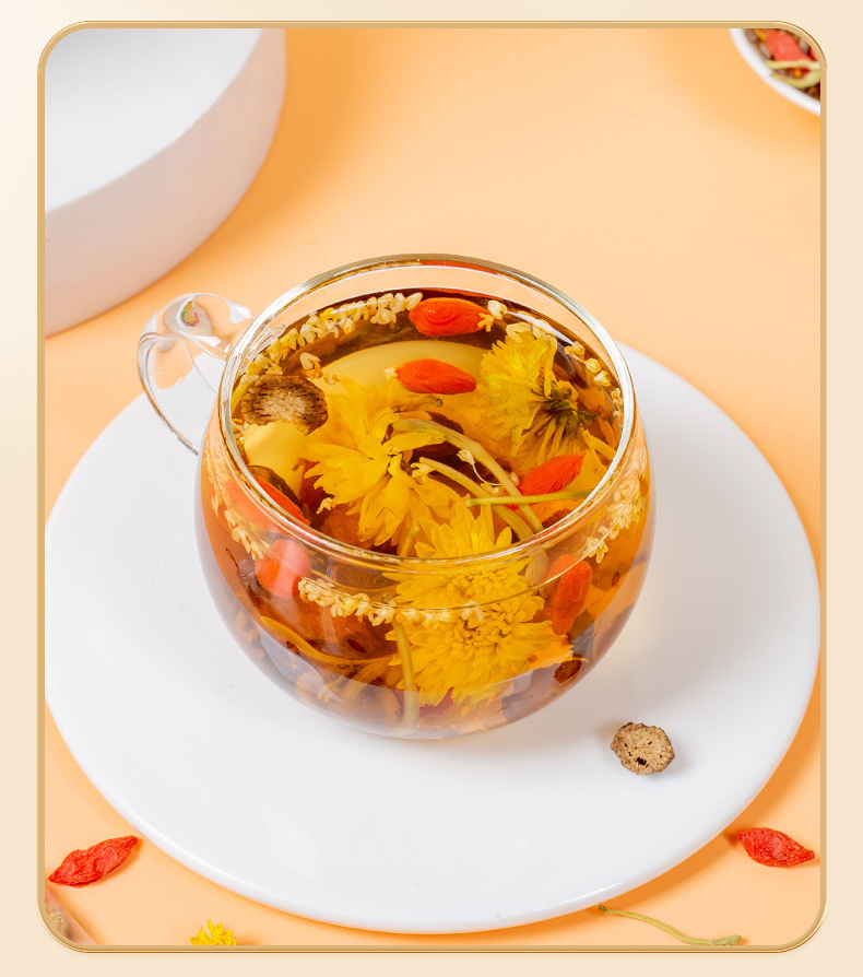 Chrysanthemum Cassia Seed Tea Bags with Goji Berry Honeysuckle Burdock Herbal Blend Sugar Free 100g Gift Box specifications