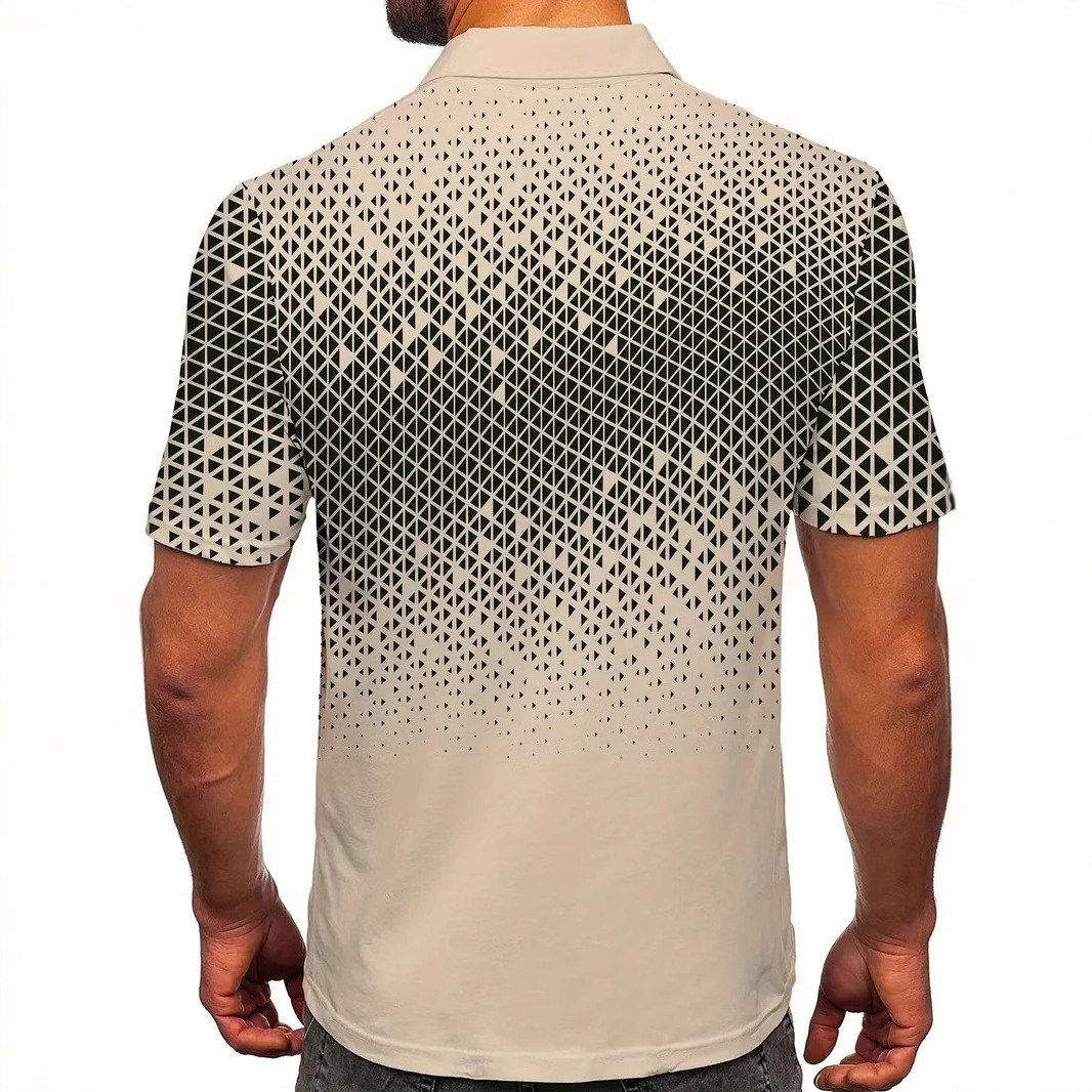 Simplicidad geométrica apilada impresión 3D malla de hombre transpirable de manga larga suelta chaqueta de polo camisa POLO de todo fósforo