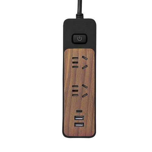 Rechargeable wood grain plug USB long cord home office multi-port outlet adapter power strip plug strip connector