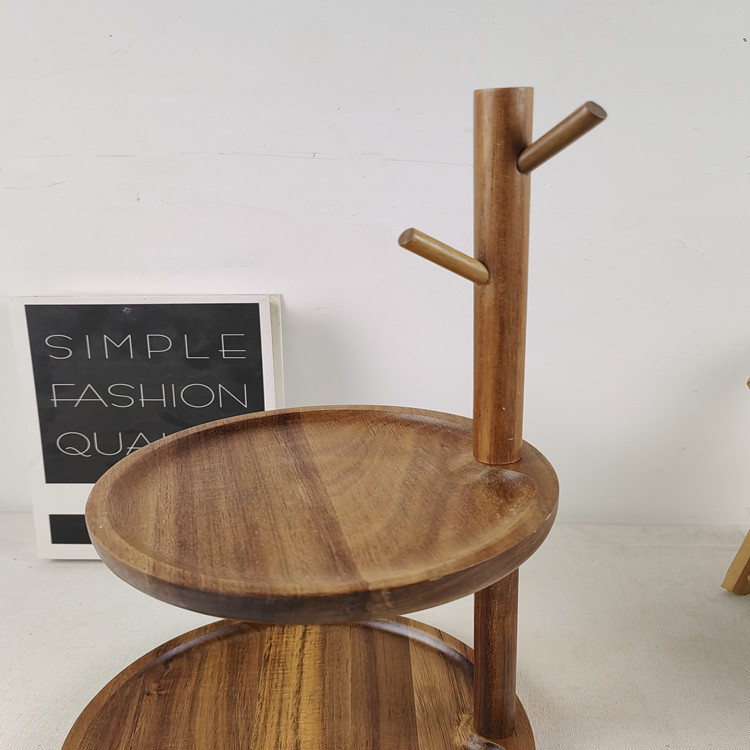 Madera de madera sólida almacena marco de soporte de llave colgante de exhibición marco de doble capa