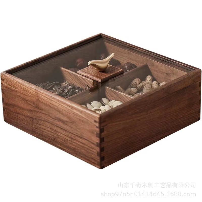 胡桃木质果盘过年糖果盒实木客厅高档零食茶几点心水果盘干果盘|undefined