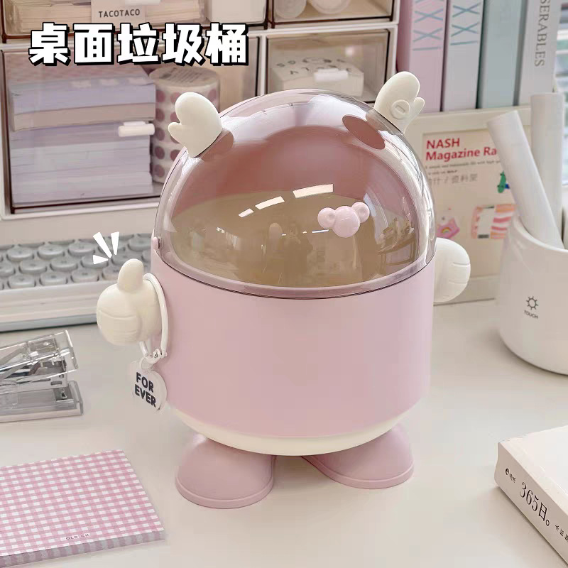 Cute Trash Can Flip Storage Box with Lid Mini Trash Can Household Desktop Sundries Storage Cartoon Storage Bucket