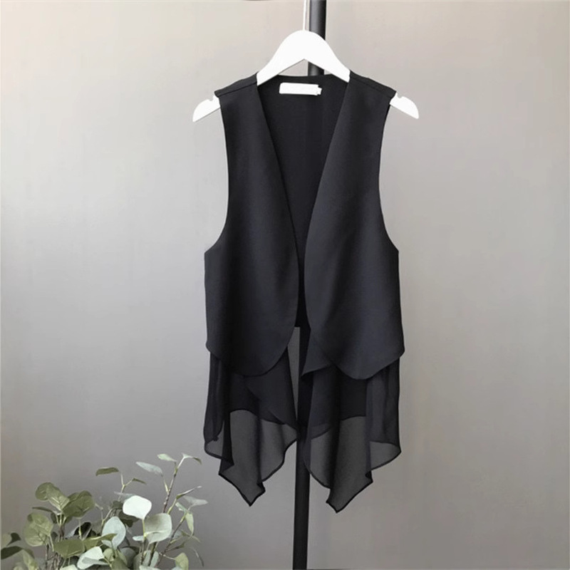 Spring and Summer Irregular Chiffon Vest for Women, Mid-Length, Thin, Korean Style, Sleeveless Vest, Outerwear, New Style 2026