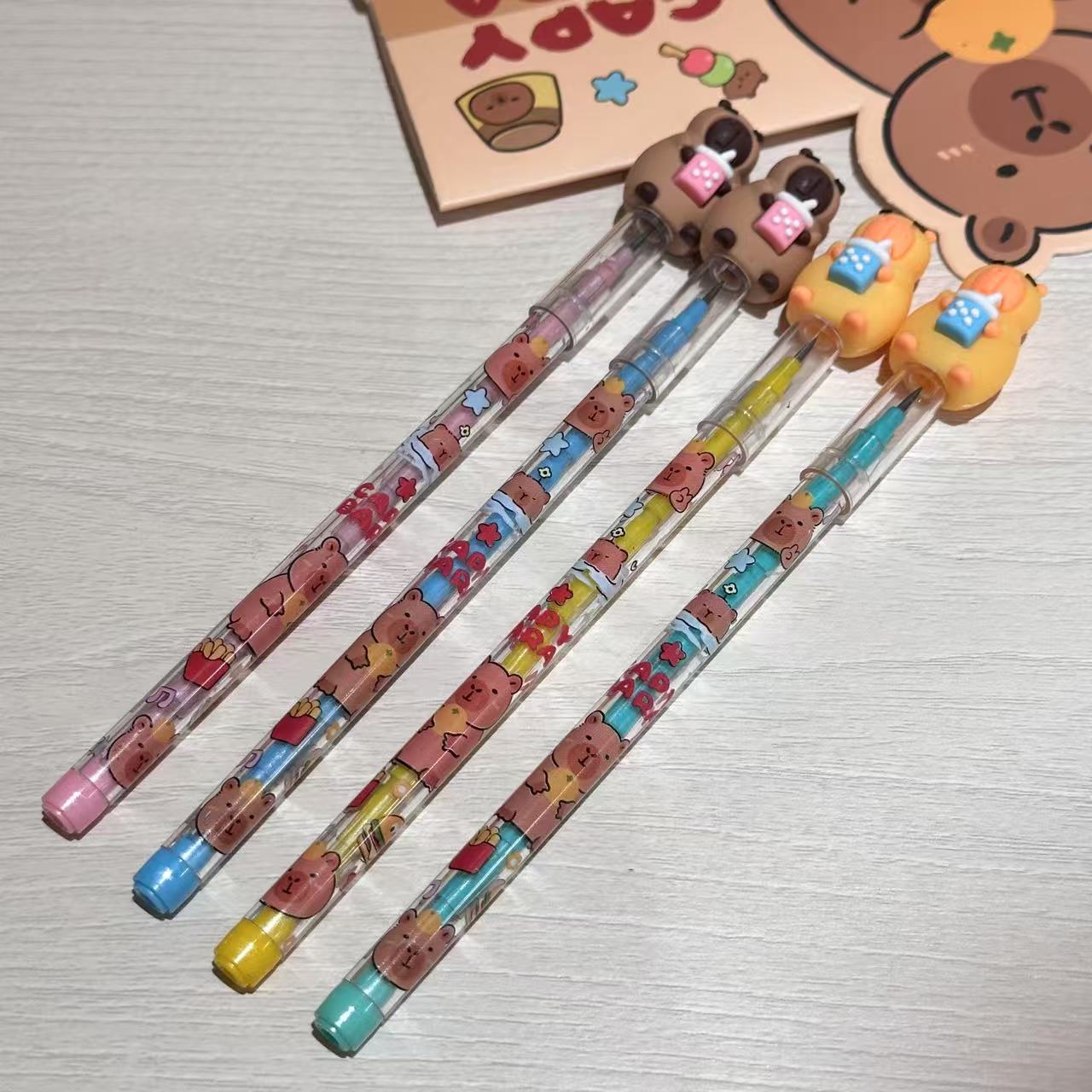 Cute lápiz de bala capibara dibujos animados sin cortar lápiz de bambú actividades estudiantes de papelería