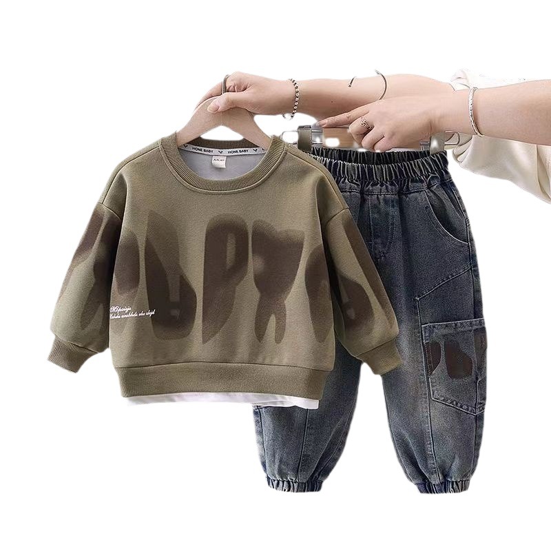 Knappe schatset 2024 lente en nieuwe kinderkleding in westerse stijl voor jongens in de herfst, lange mouwen, baby-straathoodie_voghion.com