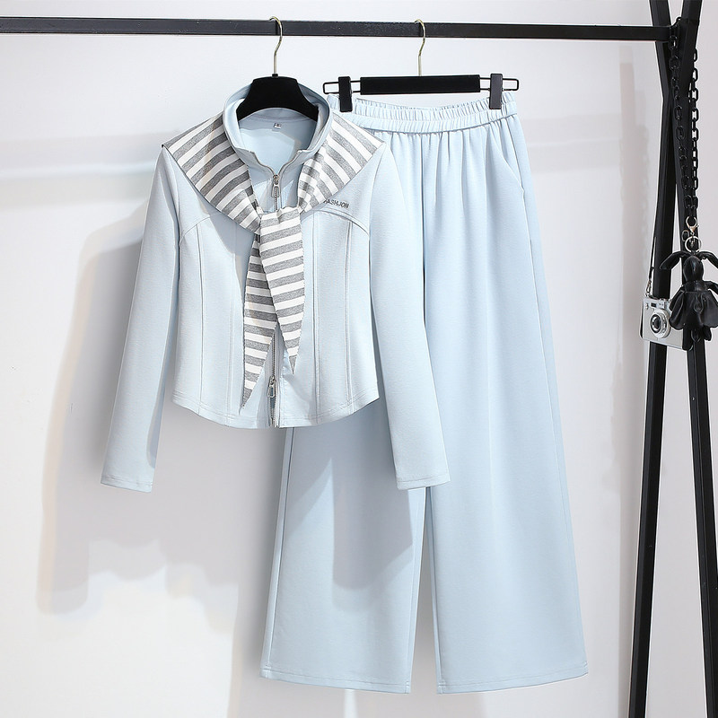Casual Sportswear Stand-Collar Long-Sleeve Sweatshirt Paired with Wide-Leg Pants for Women, 2026 Early Spring New Style Two-Piece Outfit
