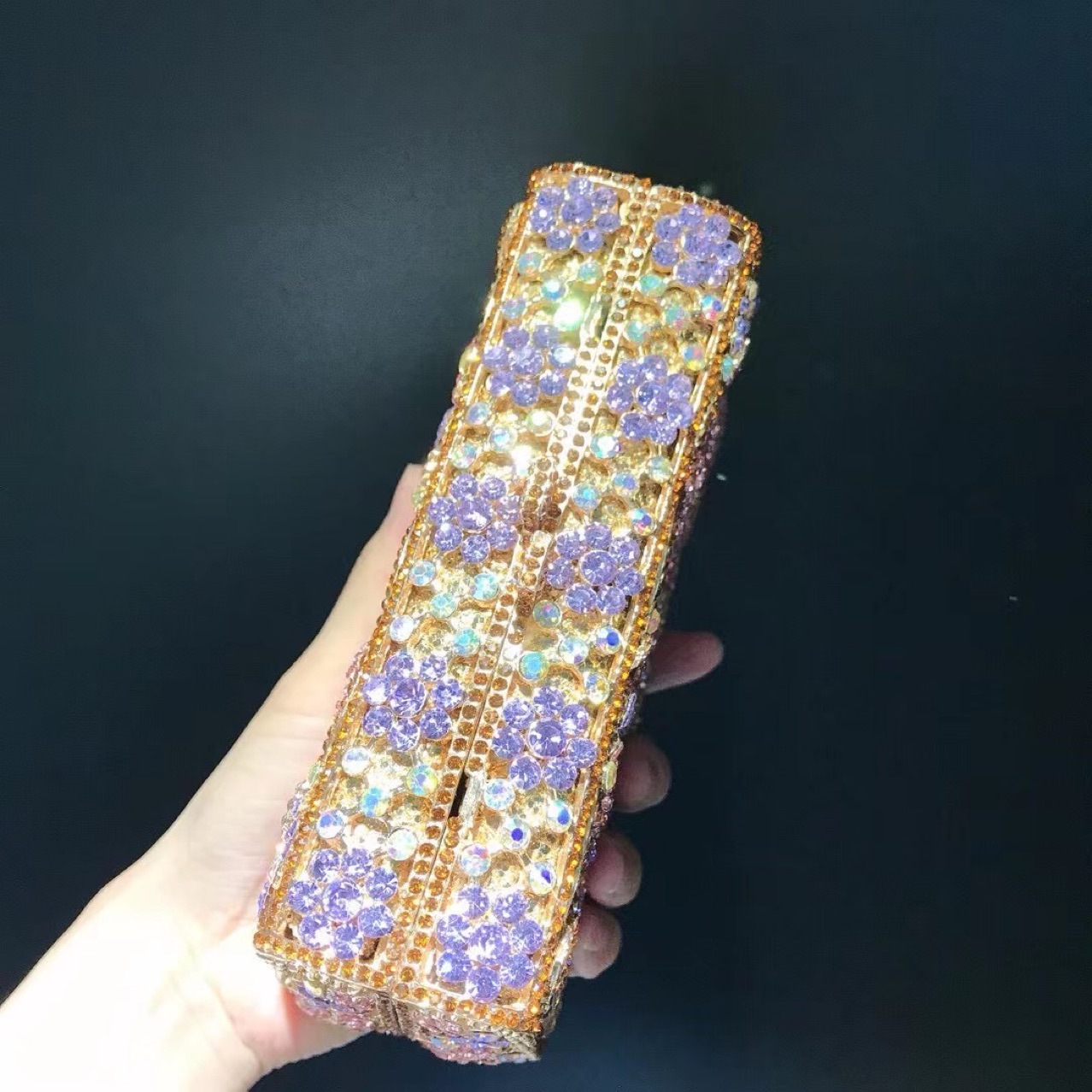 Túi clutch nữ đính đá dạ hội hộp vuông nhỏ hình thang — Màu vàng kim chi tiết 2