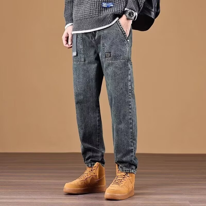 Estilo de Hong Kong hombres de moda verano nuevo estilo 2024 personalidad alfabeto jeans hip-hop ins marea calle alta tendencia pantalones guapos